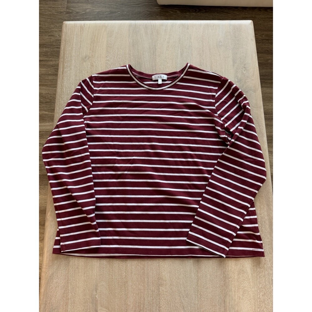 LAKE Burgundy Striped Pima Cotton Long Sleeve Shirt Size XL